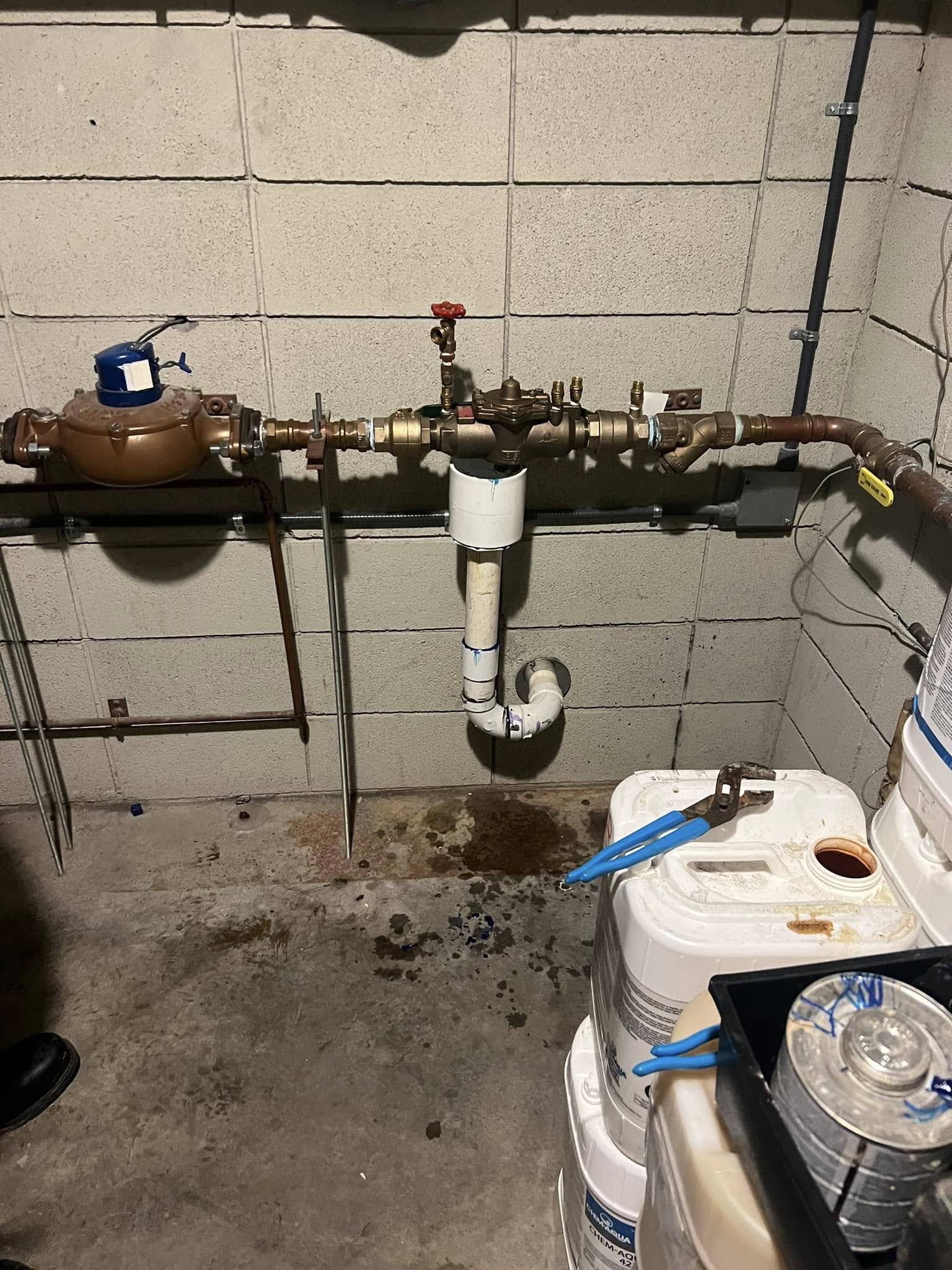 Brass backflow preventer and water meter assembly